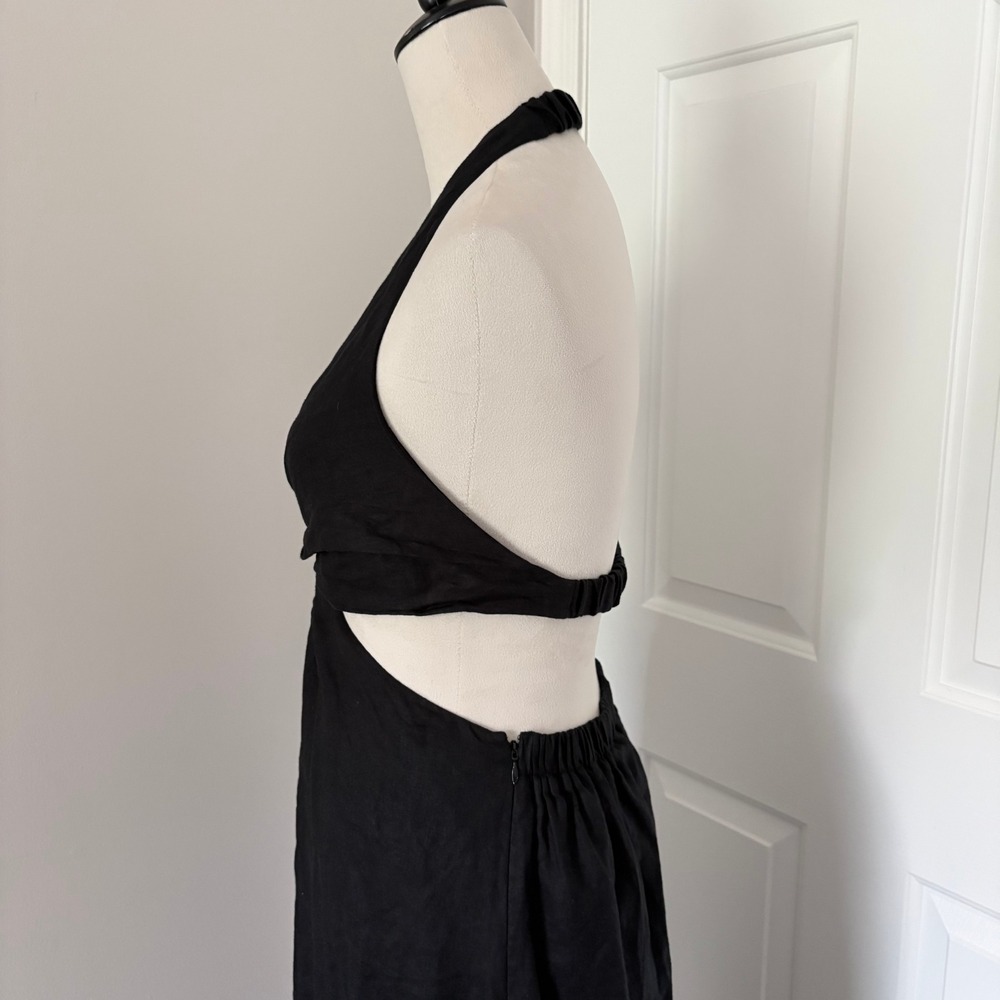 Banana Republic Lisa Midi Dress 100% Linen Small Black Halter Cutout Twist Front - Picture 9 of 15